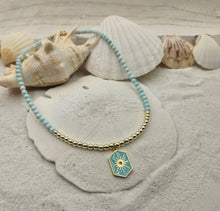 Peruvian Pale Aqua with Gold Beads and Pave Crystal Aqua Sunburst Pendant