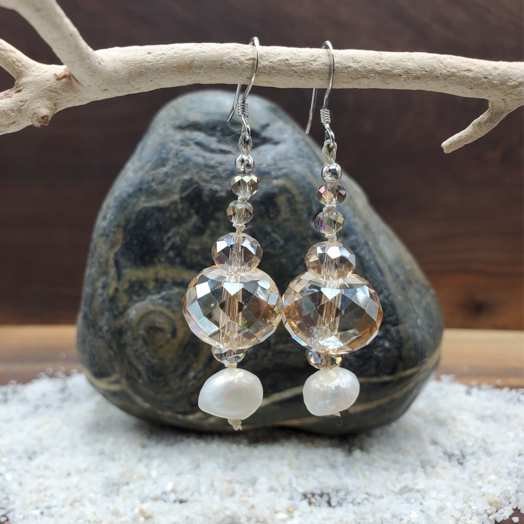 Champagne Crystal Pearl Earrings