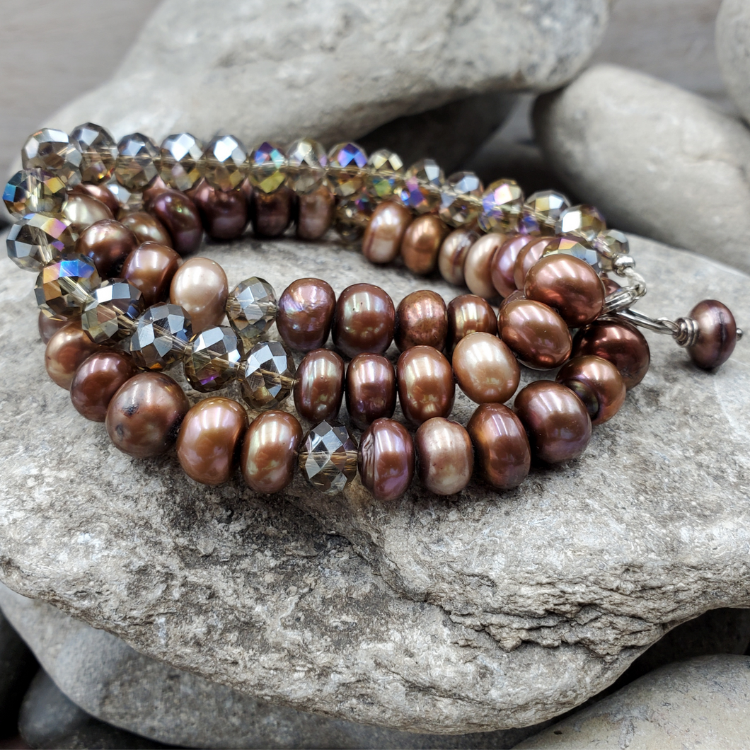 Chocolate Pearl Crystal Multi-Wrap Bracelet