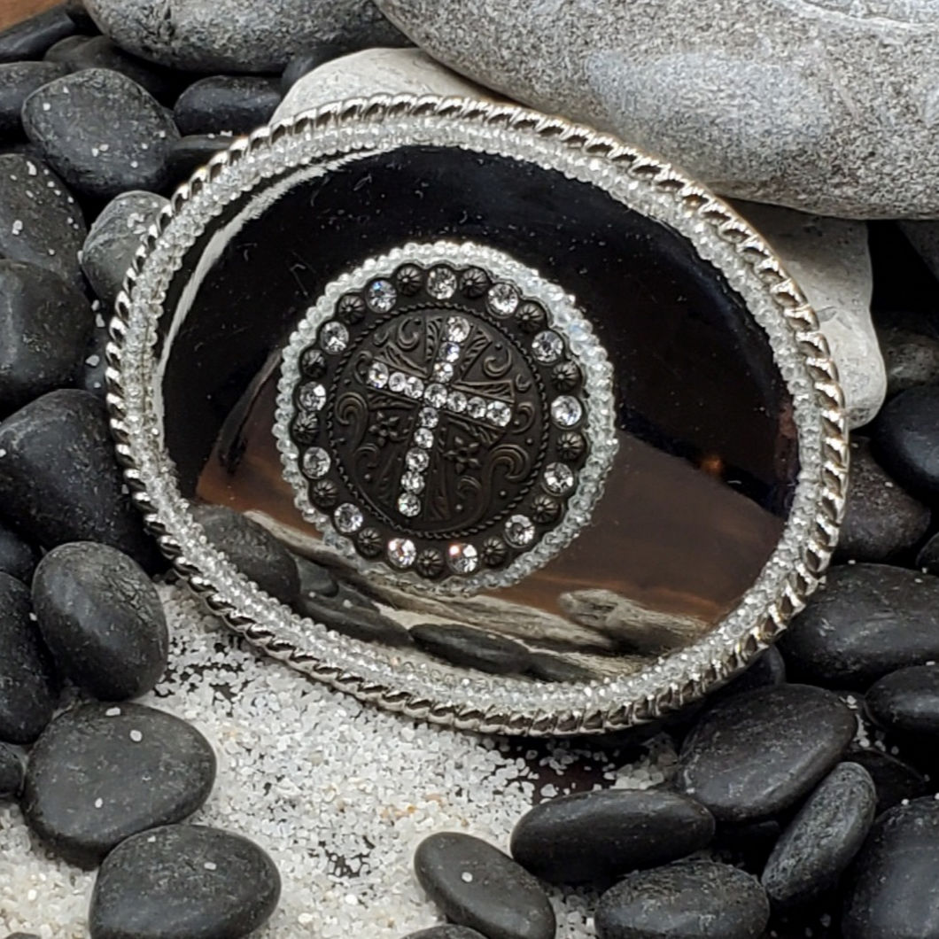 Couture Crystal And Cross Pendant Buckle