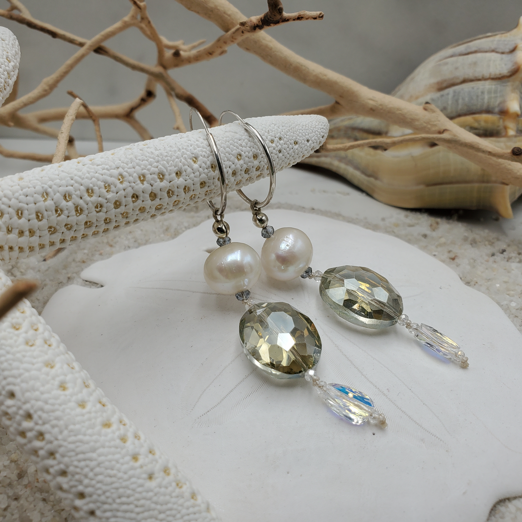 Pearl Crystal Hoop Pendant Earrings