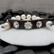 Pearl Leather Swarovski Crystal Fleurette Bracelet