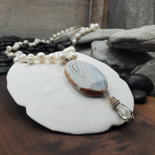 Pearl Blue Lace Agate Necklace