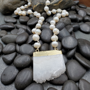 Pearl Raw Quartz Centerpiece Necklace