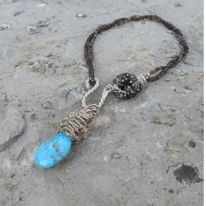 Smoky Quartz Gemstone Turquoise Howlite Pendant Necklace