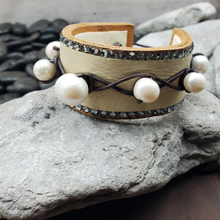 Leather and Pearl Cuff Bracelet