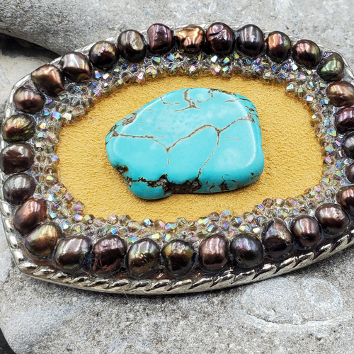 Couture Tan Suede Turquoise Stone Buckle