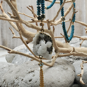 Turquoise Druzy Crystal Pendant Necklace