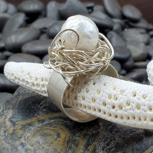 Wide Band Pearl Ring